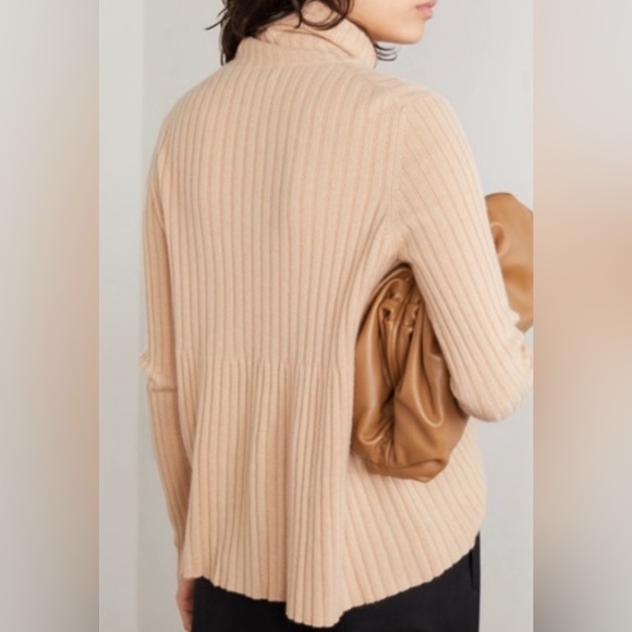 Allude Sweater Cashmere Ribbed Turtleneck Tan - Picture 2 of 6
